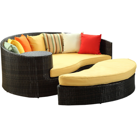 LexMod Quest Circular Outdoor Wicker Rattan Patio Daybed