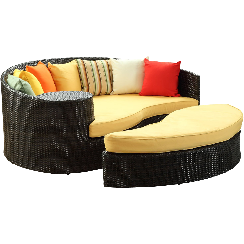 LexMod Taiji Outdoor Wicker Patio Daybed with Ottoman in Espresso