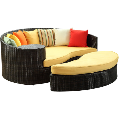 LexMod Taiji Outdoor Wicker Patio Daybed with Ottoman in Espresso