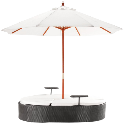 Marbella Espresso Outdoor Patio Double Chaise Lounge Bed with Umbrella