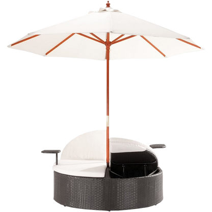 Marbella Espresso Outdoor Patio Double Chaise Lounge Bed with Umbrella