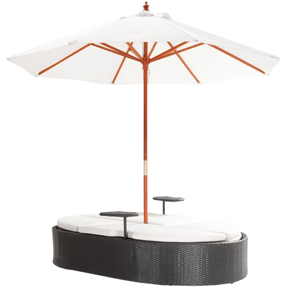 Marbella Espresso Outdoor Patio Double Chaise Lounge Bed with Umbrella