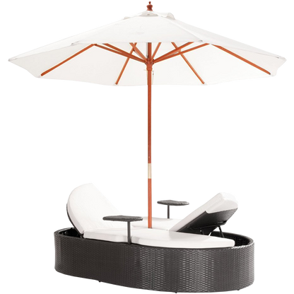 Marbella Espresso Outdoor Patio Double Chaise Lounge Bed with Umbrella