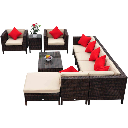 Outsunny 9-Piece Outdoor PE Rattan Wicker Sectional Patio Sofa Chair Set