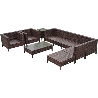 Outsunny 9-Piece Outdoor PE Rattan Wicker Sectional Patio Sofa Chair Set